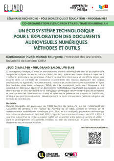 Séminaire Didactiques et Education: Un écosystème technologique pour l'exploration des documents audiovisuels numériques : méthodes et outils.