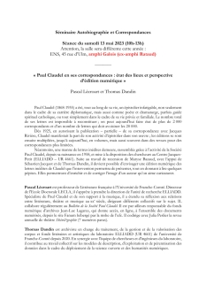 Paul Claudel en ses correspondances : état des lieux et perspective d’édition numérique.