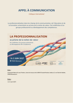 Appel à communication colloque « La professionnalisation dans les champs de la communication, de l’éducation et de la formation universitaire au prisme de la notion de valeur »
